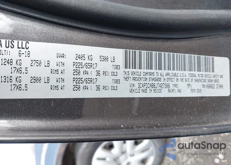 2018 Dodge Journey Se z USA, uszkodzony, nr VIN 3C4PDCAB8JT427306